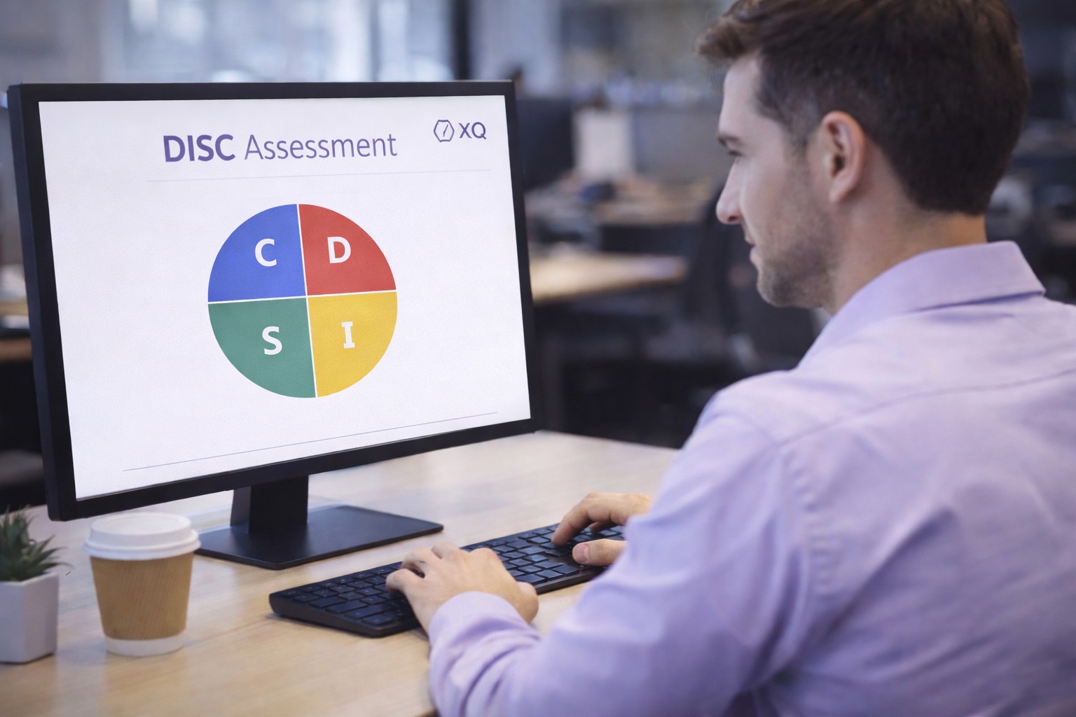 Professional analyzing assessment data on laptop